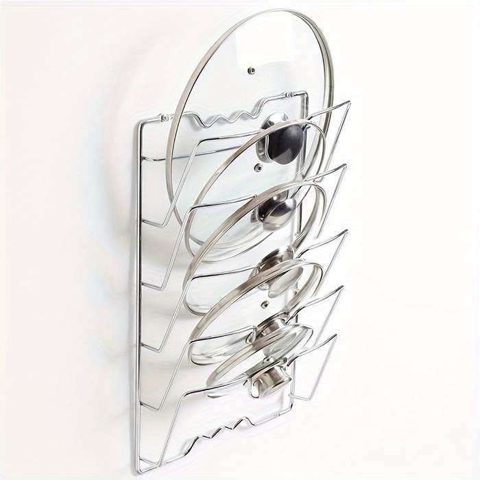 1pc Space-Saving Wall-Mounted Kitchen Organizer Durable Stainless Steel Pot Lid Cutting Board H