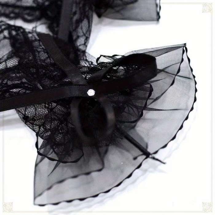 1 Pair Black Lace Short Gloves
