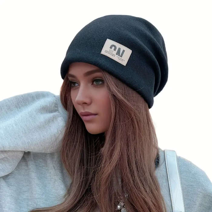 Women's Autumn And Winter Simple Label Slim Loose Knitted Hat Solid Color Warm Ear Protection Stretc
