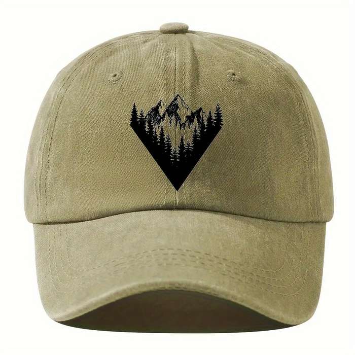 1pc Y2K-Inspired Adjustable Baseball Cap with Mountain Forest Print Sun Protection Cotton Hand W
