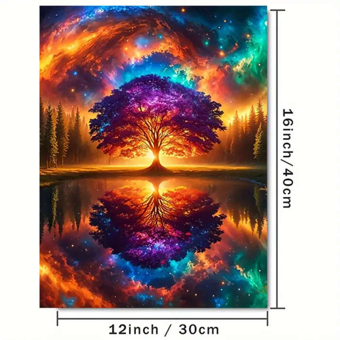 1pc Canvas Wall Art Poster Vintage Tree of Life Vibrant Space Nebula Reflection Creative Wall Decor