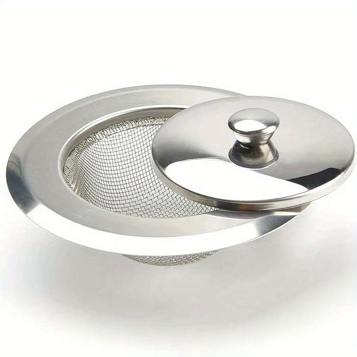 1pc 304 Stainless Steel Kitchen Sink Strainer with Lid Durable Vegetable Washing Drain Prote