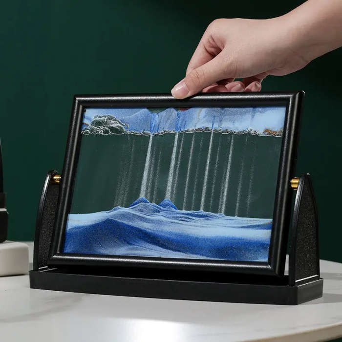 1pc Glam Style 3D Quicksand Timer Rotating Glass Sand Art Decor Unique Home Office Ornament Ideal fo