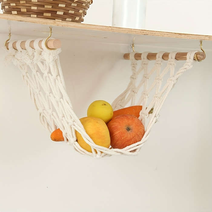 1pc Innovative Storage Bohemian Chic Hand-Woven Fruit Hammock Versatile Hanging Storage Basket f