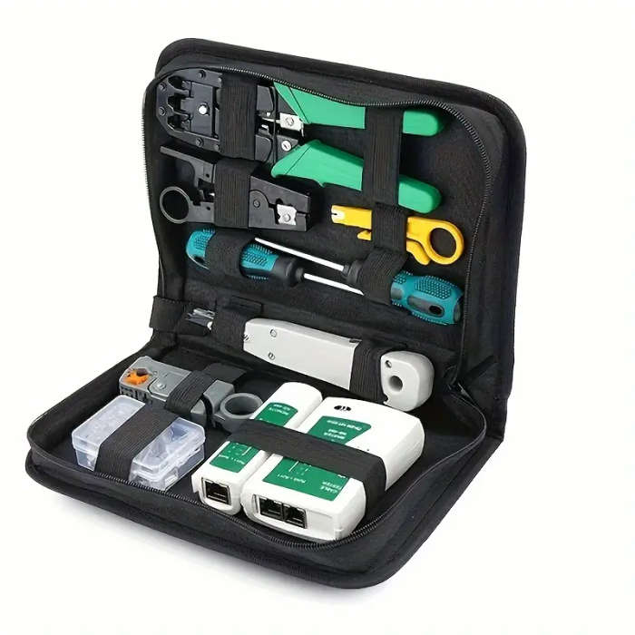 LAN Network Repair Tool Kit with RJ45 Tester Crimping Pliers Cable Tracer and Clamp Set Professional