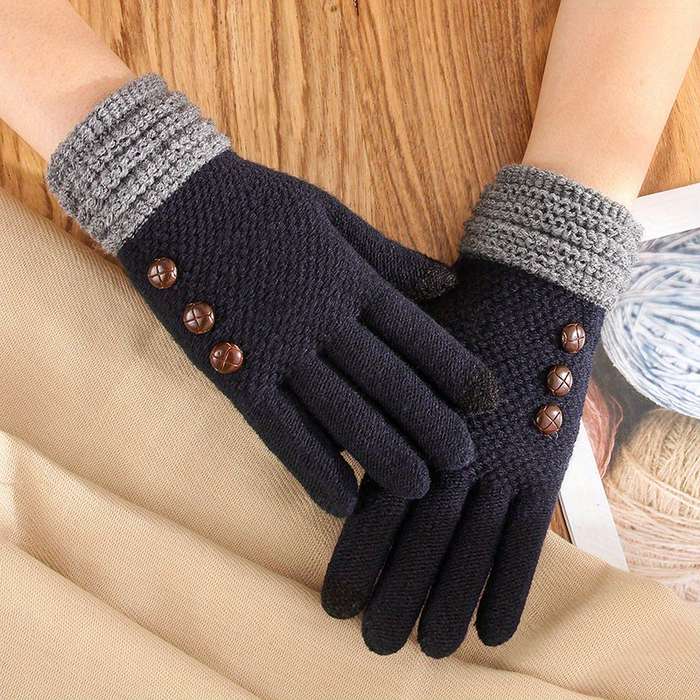 1 Pair Navy Blue Warm Gloves