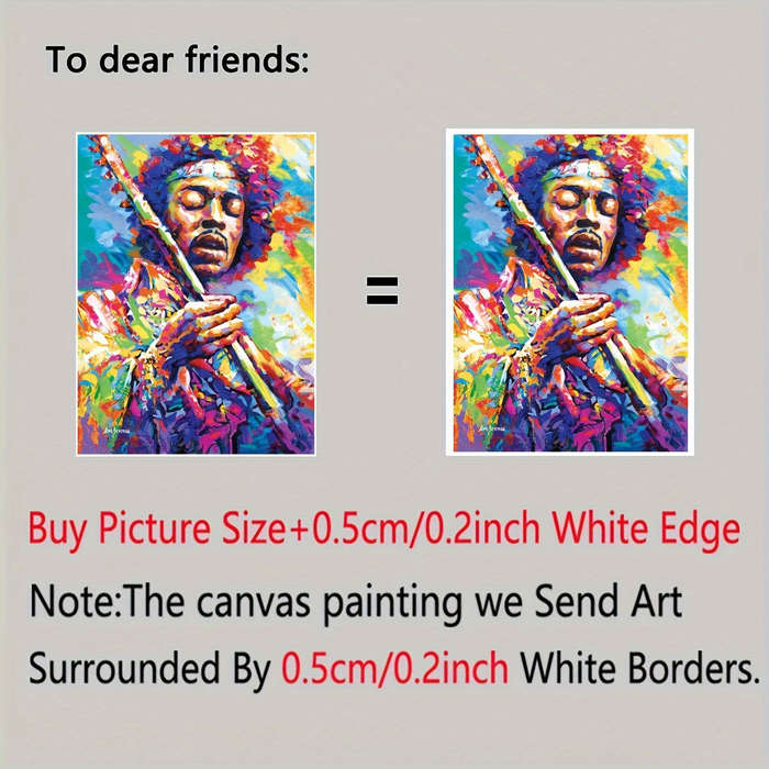 1pc Vibrant Jimi Hendrix-Inspired Canvas Wall Art Frameless 3D Textured Fabric Poster Colorful