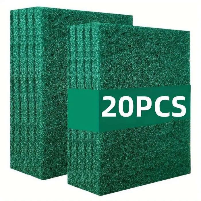 20pcs Green Microfiber Cleaning Sponges Vintage Style Polyester Kitchen Scrubbers Dish Washi