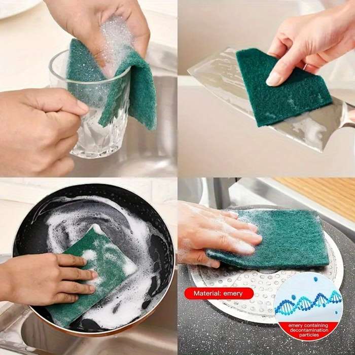 20pcs Green Microfiber Cleaning Sponges Vintage Style Polyester Kitchen Scrubbers Dish Washi