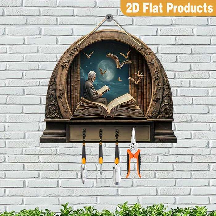 2D Flat 2D Plane 1pc Old for Man Reading Wooden Key Rack Simple and Colorful Design with Four M