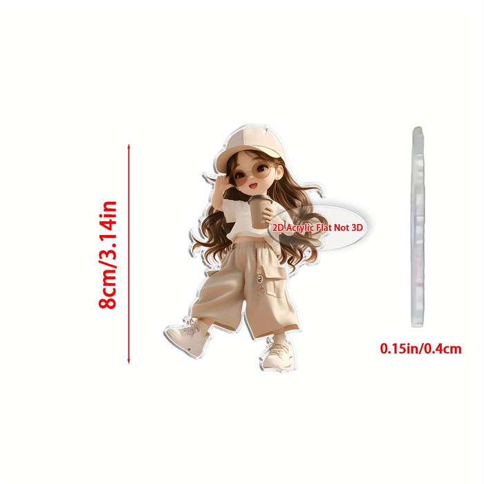 1pc 2D Flat  Acrylic Hanging Ornament Cute Girl with Coffee Design Perfect for Car Keychain Bac