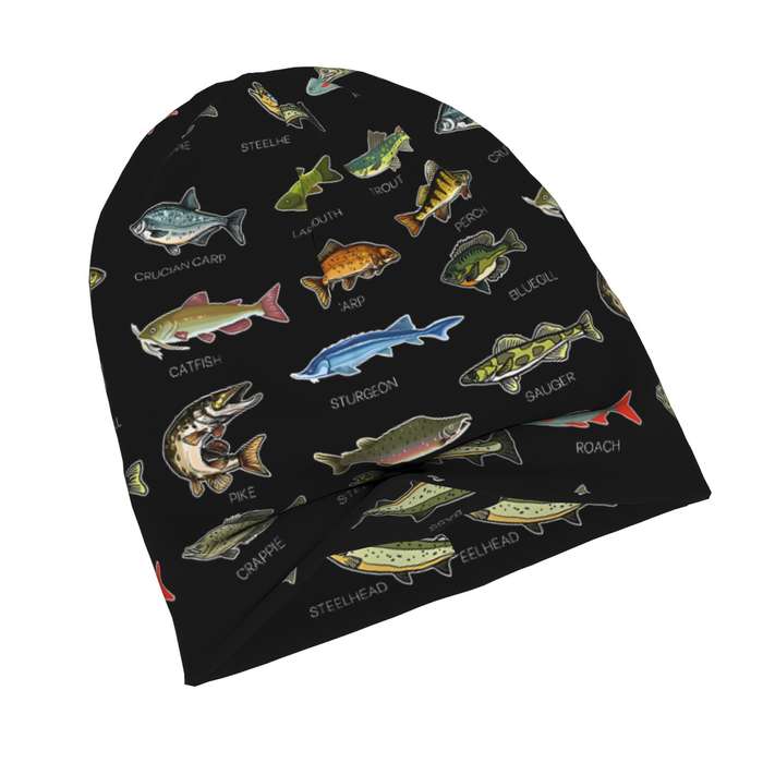 1pc Men's Fashionable Knit Skull Cap with Freshwater Fish Design Stretchy Polyester Blend Novelt