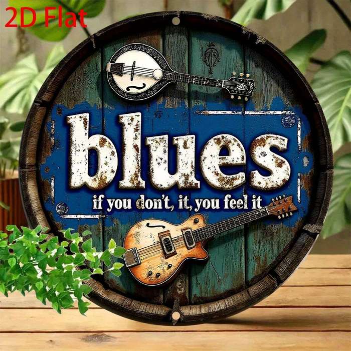 1pc Vintage Blues Music-Inspired 20.32x20.32 cm Metal Sign Rustic Blue Guitar Accordion Wall Ar