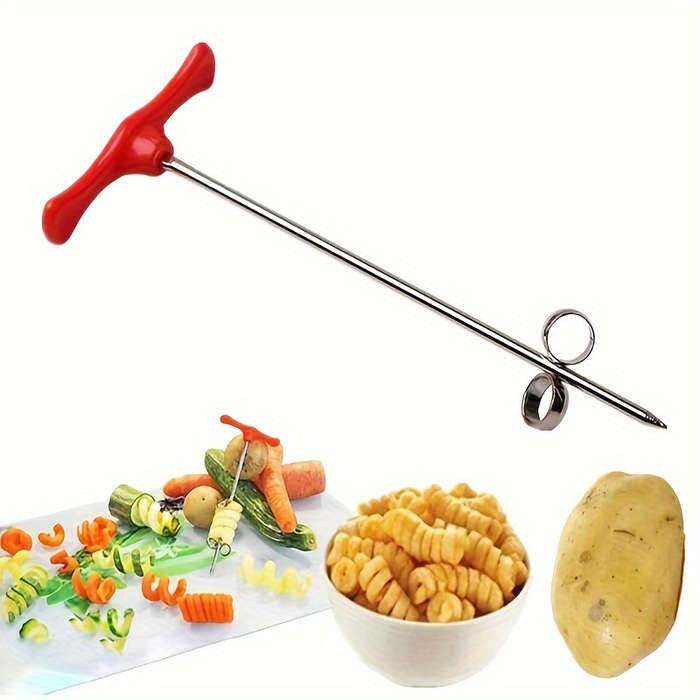 1pc Easy-Grip Stainless Steel Spiral Vegetable Slicer with Red Handle Perfect for Creating Fun