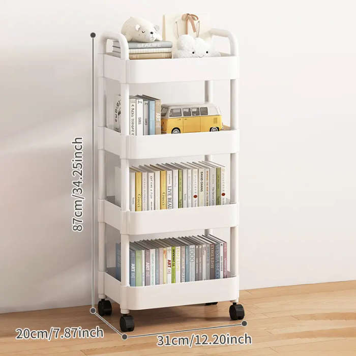 4-Tier Rolling Storage Cart with Wheels - No Assembly Required, Durable Plastic & Metal Frame, Space