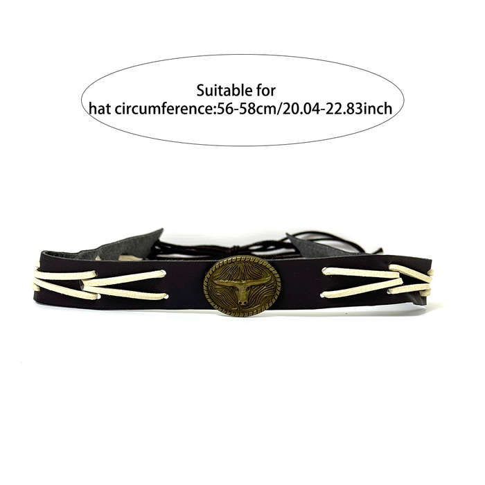 1pc Western Cowboy Hat with Stylish Bull Skull Design Faux Leather Band Polyester Woven Stra