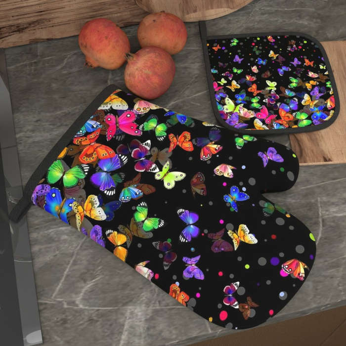2pcs 26.92x17.02 cm Oven Mitts And Pot Holders Colorful Butterflies Colorful Dots Heat Resistan