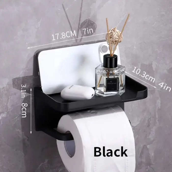 1pc Easy-Install No-Drill Stainless Steel Toilet Paper Holder with Phone Shelf Wall Mounted Space-Sa