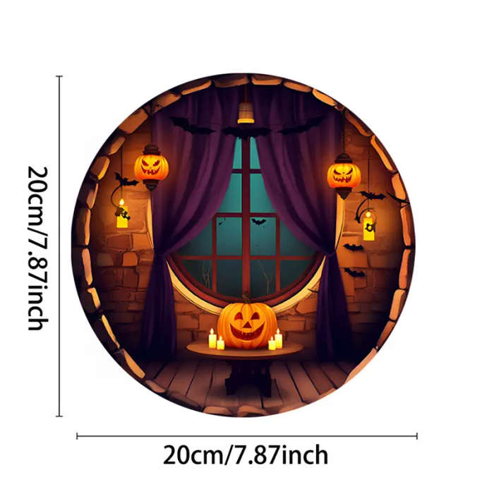 1pc Room Decor Rustic Round Aluminum Sign 19.6 cm Halloween Pumpkin Theme Wall Art Vintage Style Dec
