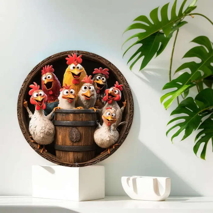 1pc Classic Chicken Themed Decorative Aluminum Wall Hanging Sign 20.32x20.32cm Multipurpose No Elect