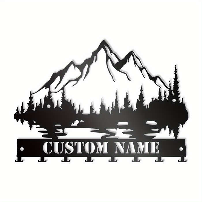 1pc Custom Mountain Forest Key HolderPersonalized Metal Wall Art with Lake  Tree Silhouettes La