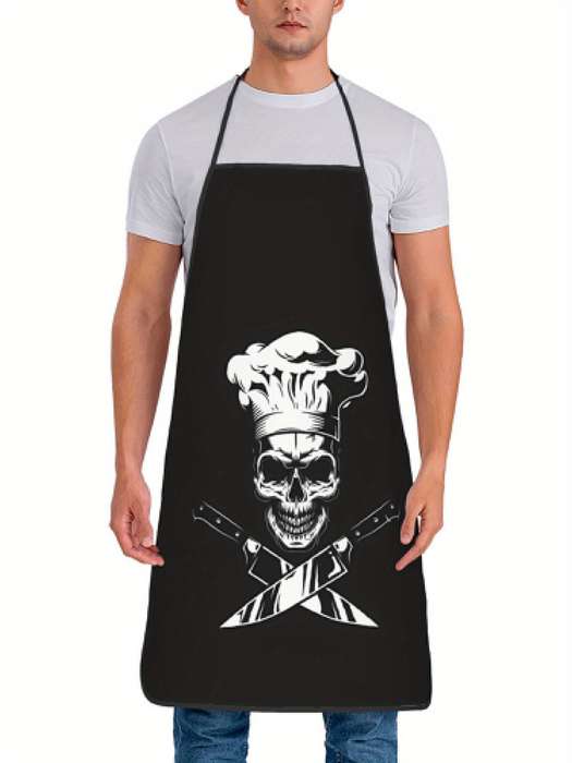 1pc Vintage Chef Skull and Crossbones Apron 100% Polyester Woven Fabric Slight Stretch Patterned