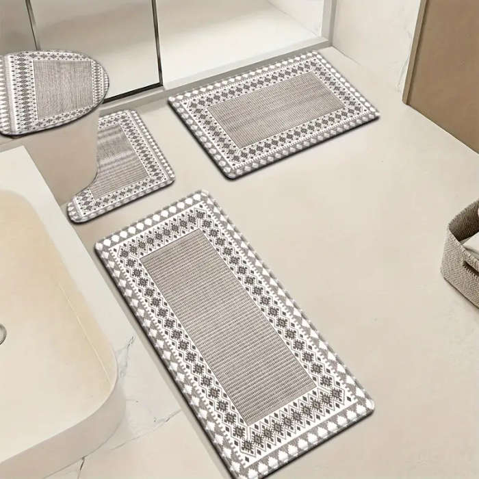 4-Piece Nordic Peach Diamond Check Bathroom Mat Set