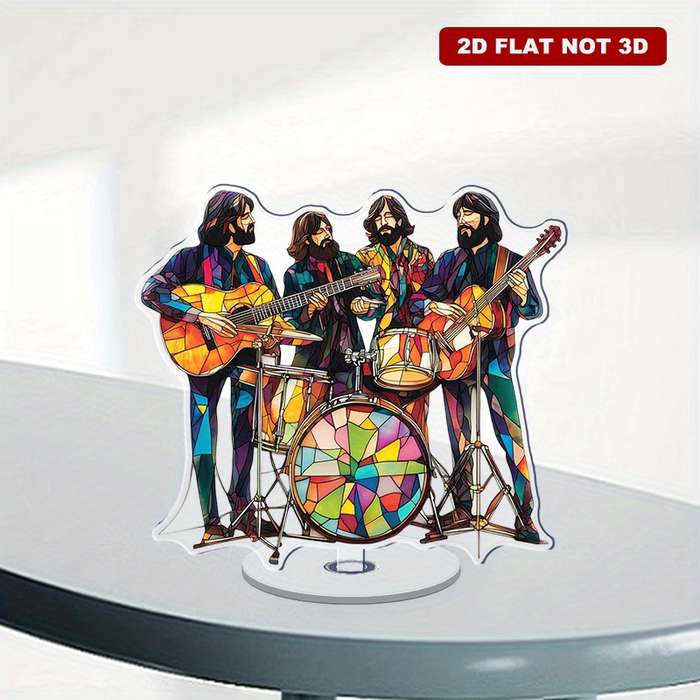 1pc 2D Flat  2D Rotating Acrylic Beatles Band Ornament with Stained Glass Design Featuring Jo