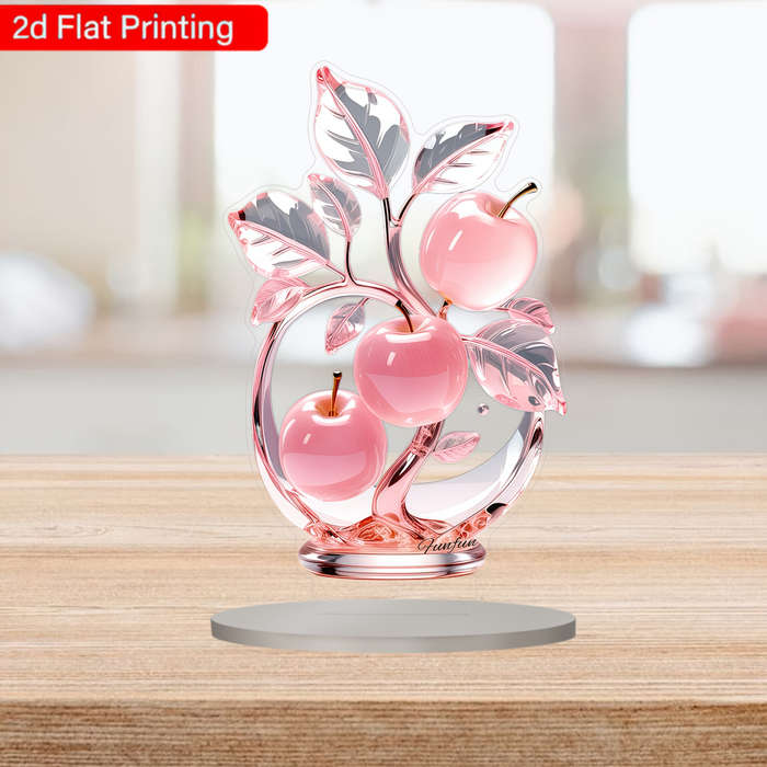 1pc 2D Flat   Crystal Apple Tree Ornament with Stand Elegant Pink Acrylic Decorative Piece for