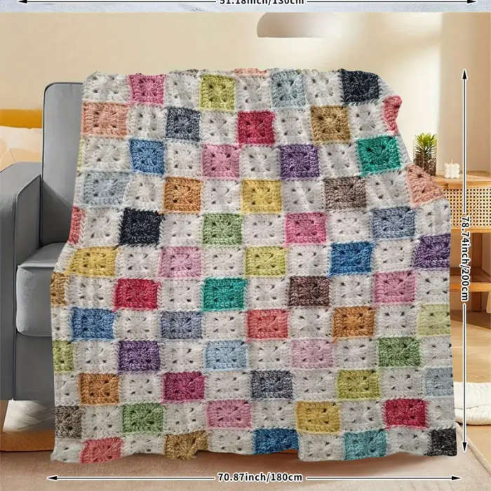 1pcs Simple High-end Colorful Plaid Crochet Digital Print Blanket  180*200CM