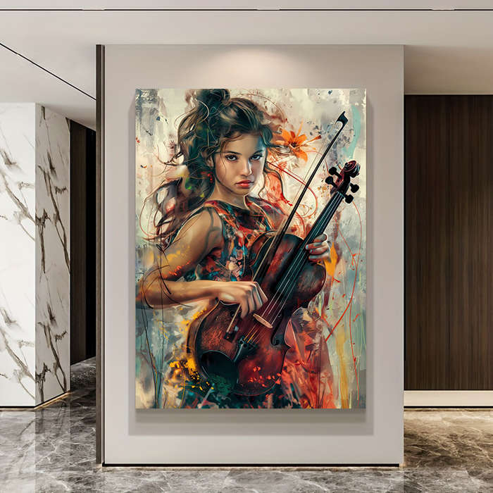1pc Modern Abstract Canvas Art Lady Playing Violin 59.94cm x 89.92cm Vibrant Wall Decor for Liv