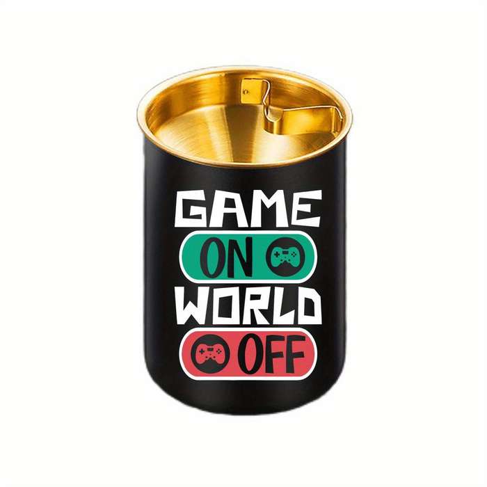1pc JT Stainless Steel Ashtray with Game Controller ON OFF Design Portable Oval Black Golden Ga