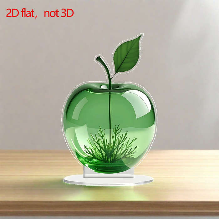 1pc 2D Flat   Acrylic Apple Ornament with Green Leaf Design Nordic Style Desk Decor for Office