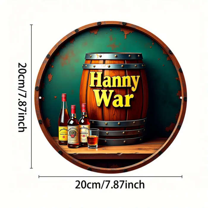 1pc 2.54 cm Hanny War Vintage-Inspired Metal Wall Sign 20.32x20.32 cm Aluminum Decor with Rustic Bar