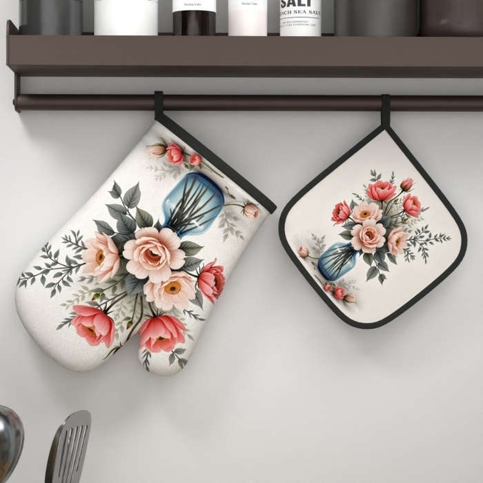 2pcs 26.92x17.02 cm Heat Resistant Oven Mitts And Potholders Flower Painting Beautiful flowers