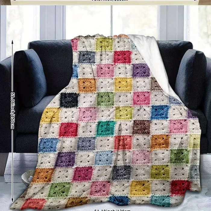 1pcs Simple High-end Colorful Plaid Crochet Digital Print Blanket  130*150CM
