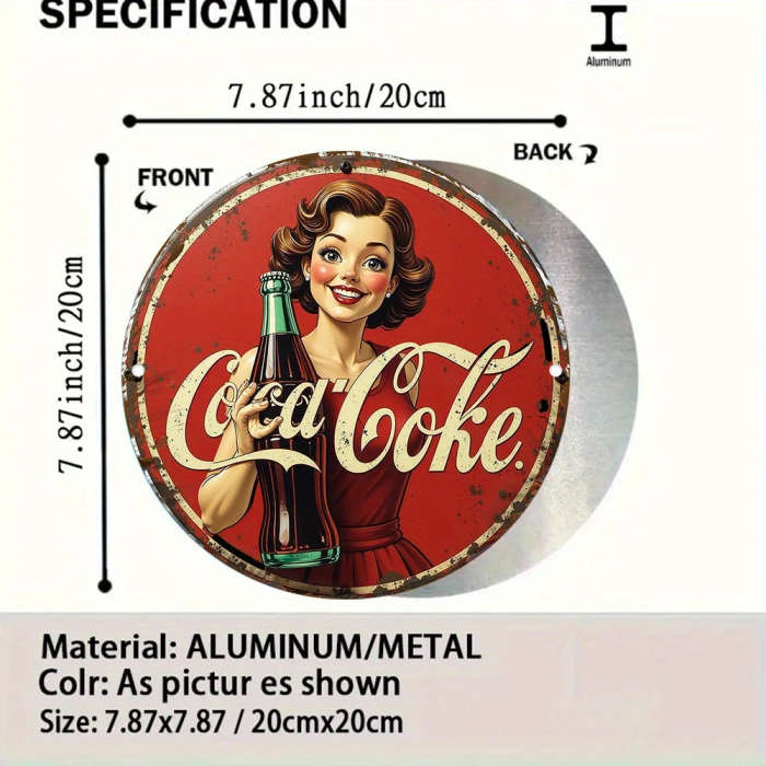 1pc 2d flat Retro Beverage Advertising Theme Aluminum Wall Sign 20.32x20.32 cm Round Metal Decorativ