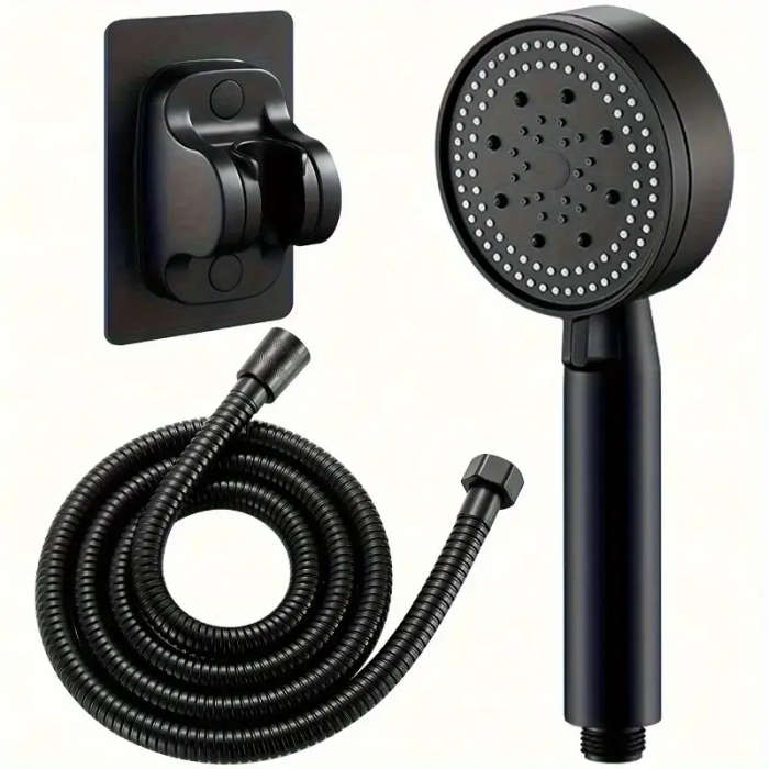 1set High-Pressure Handheld Shower Head with Bracket and Hose 5 Adjustable Water Flow Modes Wall Mou