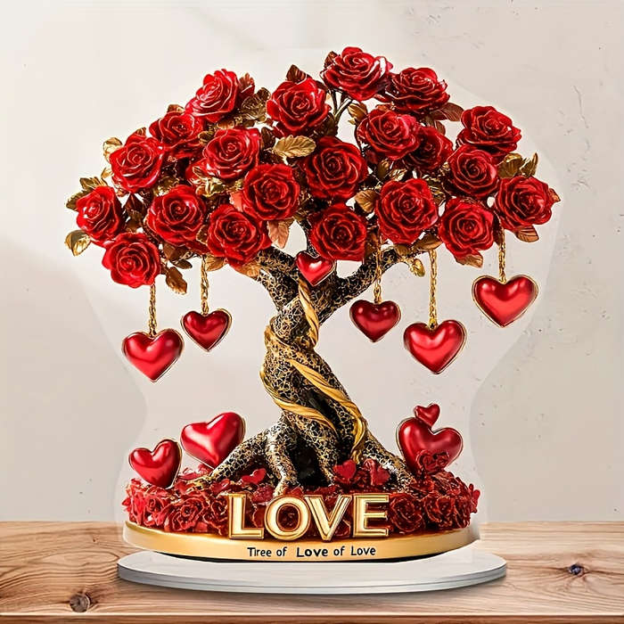 1pc 2D Flat An Elegant  Crystal Heart Rose Tree Decoration Designed in Bohemian Style with Crystal