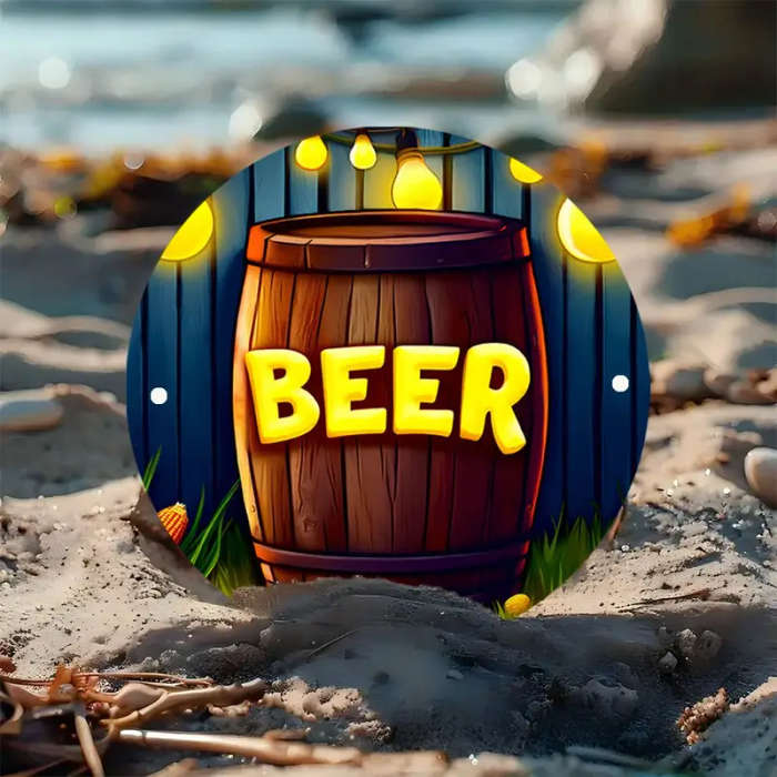 1pc BEER-Themed Neon Light-Up Barrel Wall Art - 19.81cm Round Aluminum Sign with Vibrant Colors Dura