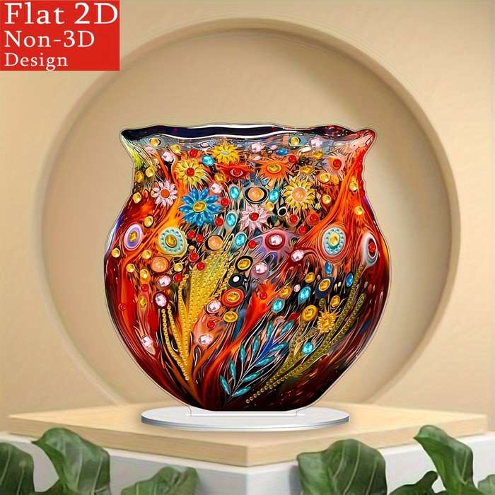 1pc 2D Flat  Vibrant Acrylic Flower Vase 7.9-Inch Irregular Diamond Shape  Wall Art Colorful
