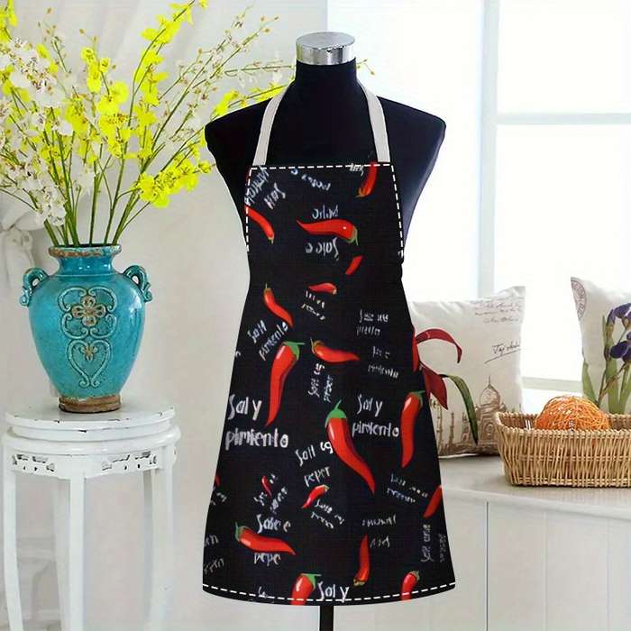 1pc Fun Chef Design Polyester Apron Durable Sleeveless Kitchen Cooking Cleaning Accessory