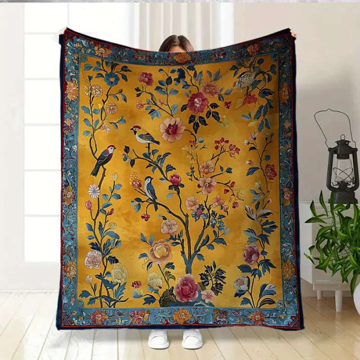 1 Bohemian Floral And Bird Print Flannel Blanket 150*200cm