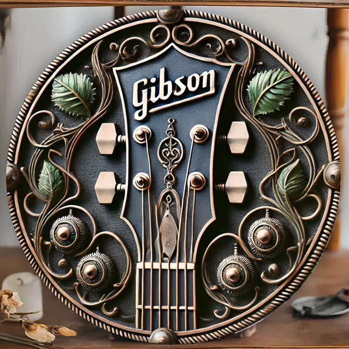 1pc Gibson Guitar Shaped Vintage Aluminum Sign 20.32x20.32 cm Wall Hanging Decorative Plaque Ide
