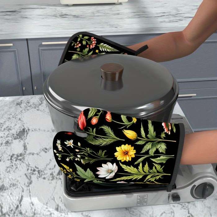 2pcs 26.92x17.02 cm Heat Resistant Oven Mitts And Potholders