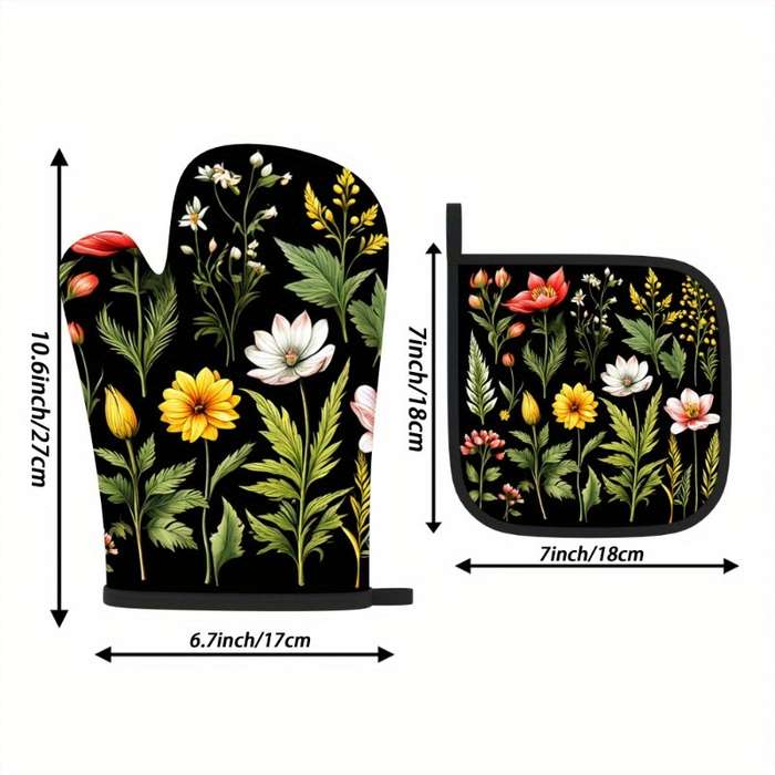 2pcs 26.92x17.02 cm Heat Resistant Oven Mitts And Potholders