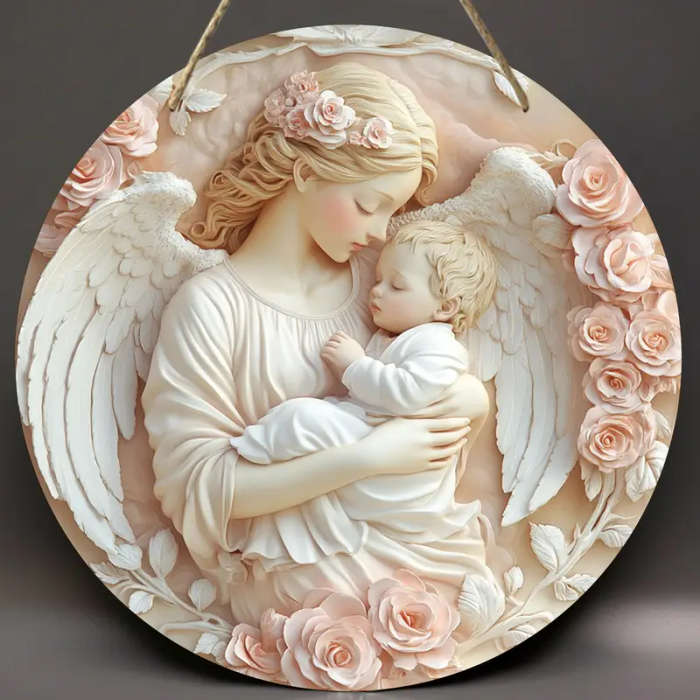 1pc 2D Printed Round Wood Plaque Decoration