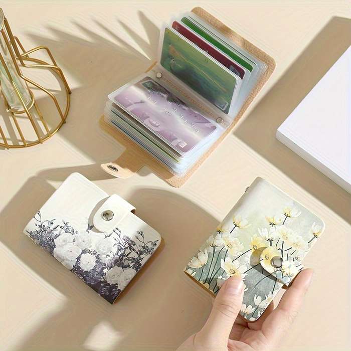 1pc Elegant Floral Pattern Synthetic Faux Leather Card Holder with 20 Slots Ideal for Credit Card