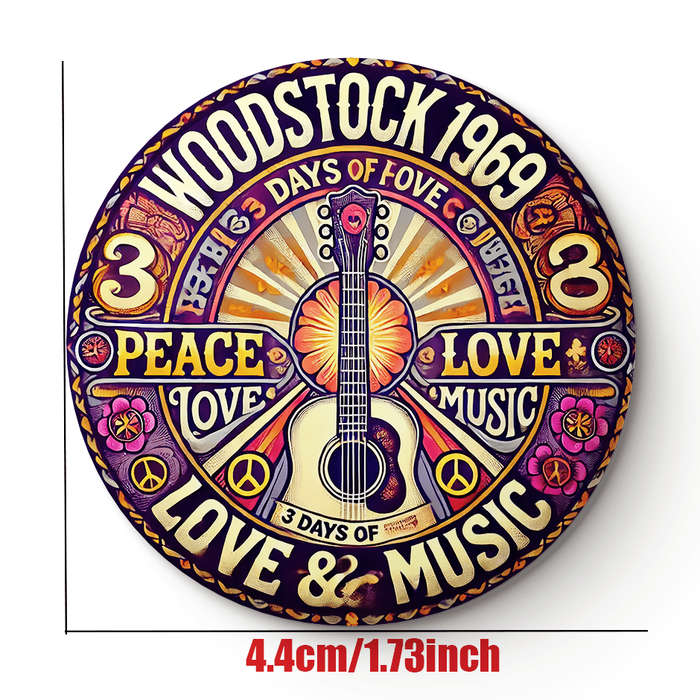 1pc Vibrant Woodstock 1969 Guitar Note Brooch Pin Peace Love Music Design Perfect for Jeans