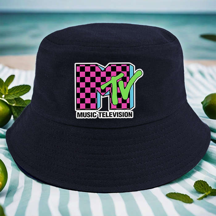 1pc MTV Logo Print Bucket Hat Vibrant Yellow Lightweight Polyester Machine Washable Ideal for
